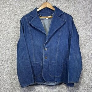 Vintage 70s Wrangler Blazer Jacket Womens XL Blue Denim 2 Button Western B0287WD